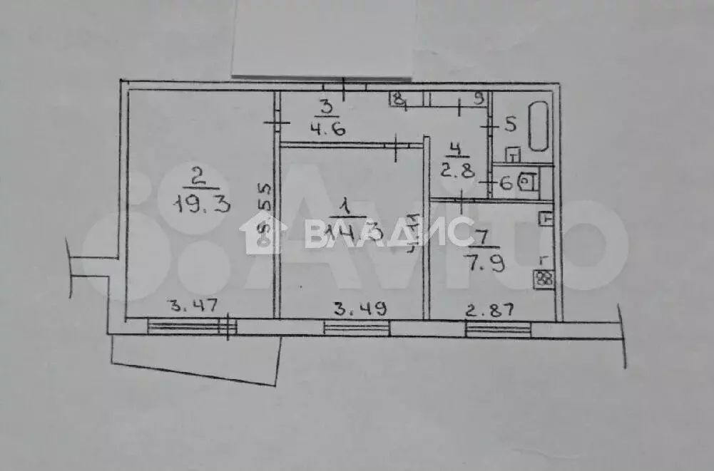 2-к. квартира, 53,5 м, 3/5 эт. - Фото 0