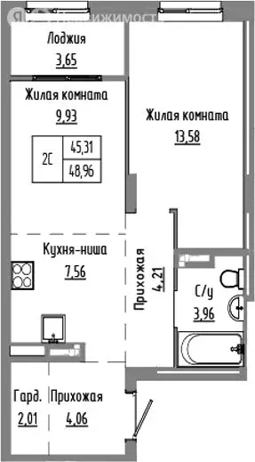 2-комнатная квартира: Краснообск, жилой комплекс Базилик (45.31 м) - Фото 1