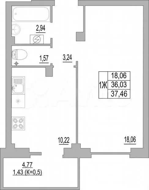 1-к. квартира, 37,5м, 2/10эт. - Фото 0