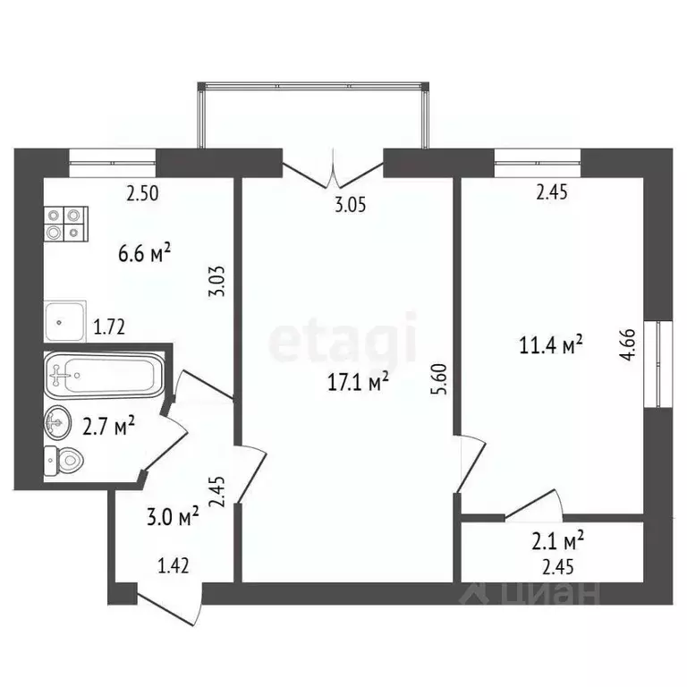 2-к кв. Ростовская область, Ростов-на-Дону просп. Ленина, 119 (44.0 м) - Фото 1