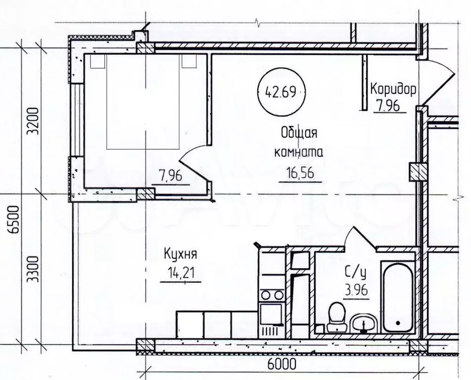 2-к. квартира, 42,7 м, 4/5 эт. - Фото 0