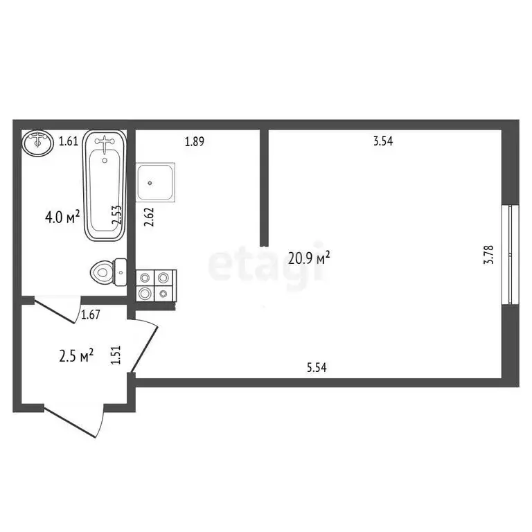 Квартира-студия: посёлок Туртас, Октябрьская улица, 10 (26.9 м) - Фото 1