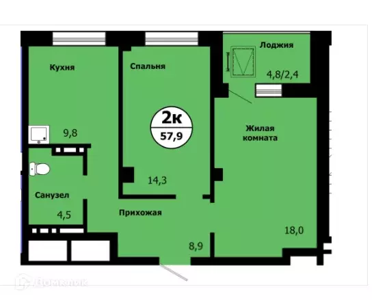 Продаётся 2-к квартира, 56.4 м - Фото 1
