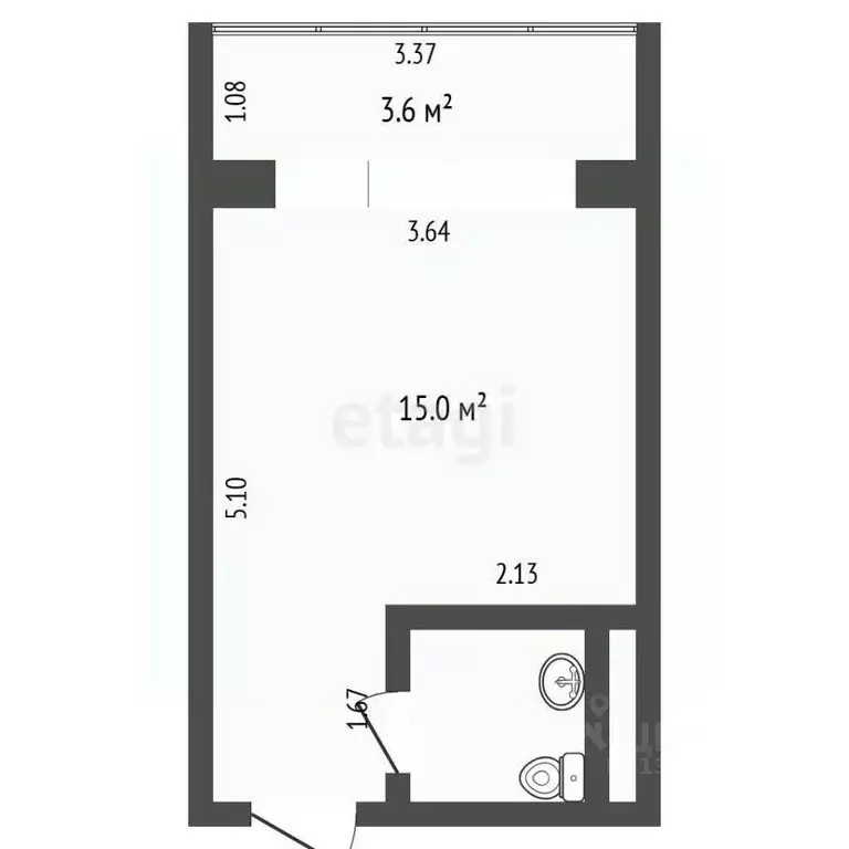 Студия Тюменская область, Тюмень ул. Седова, 64а (21.0 м) - Фото 1