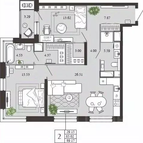 2-к кв. Тульская область, Тула ул. Фридриха Энгельса, 74 (89.17 м) - Фото 1