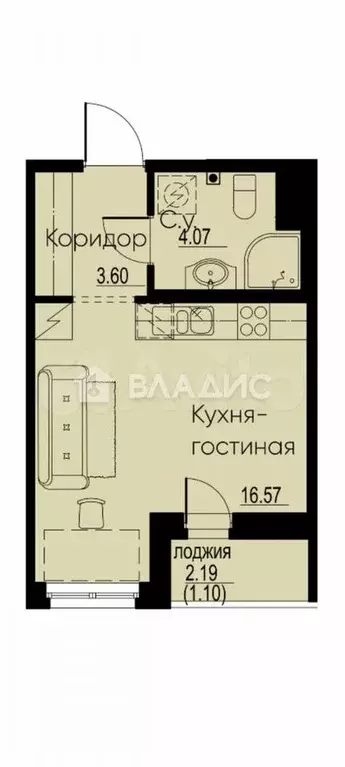 Квартира-студия, 25,4 м, 8/12 эт. - Фото 0
