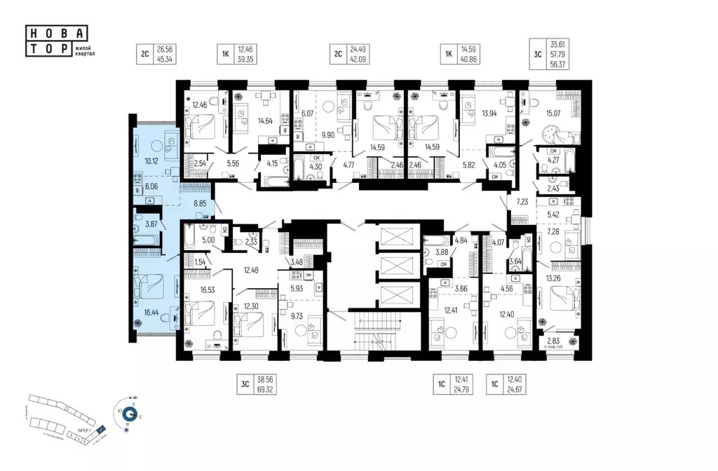 2-к кв. Башкортостан, Уфа Глумилино-1 мкр, Новатор жилой комплекс ... - Фото 2