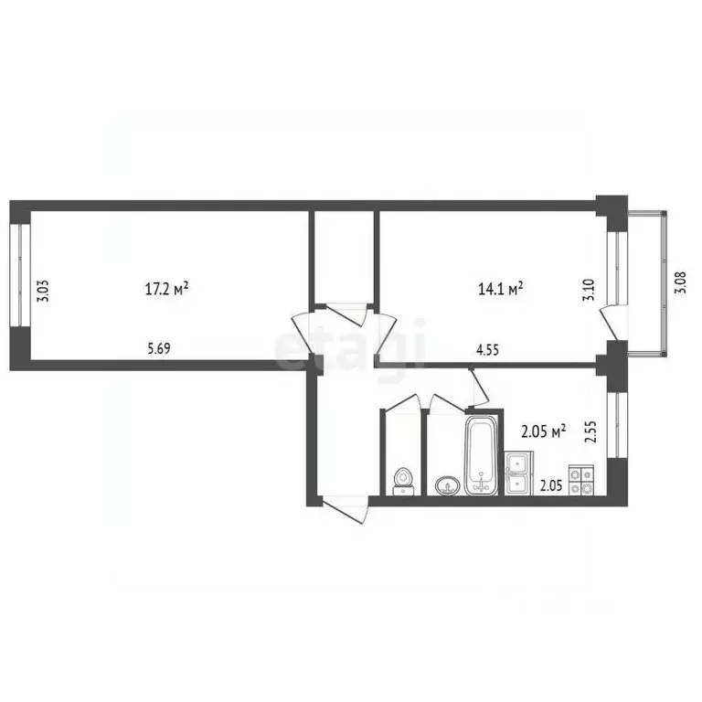 2-к кв. Омская область, Омск ул. Малиновского, 11 (48.5 м) - Фото 1