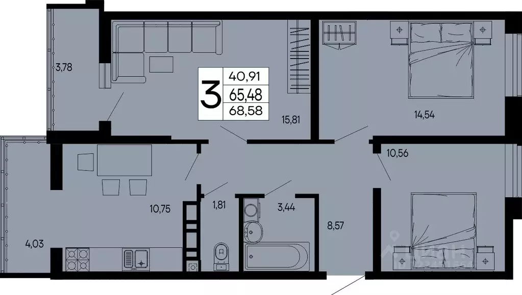 3-к кв. Адыгея, Майкоп 9 Мая ул. (68.58 м) - Фото 1