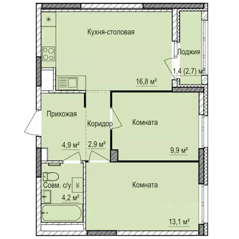 2-к кв. Удмуртия, Ижевск Буммаш жилрайон, Покровский жилой комплекс ... - Фото 1