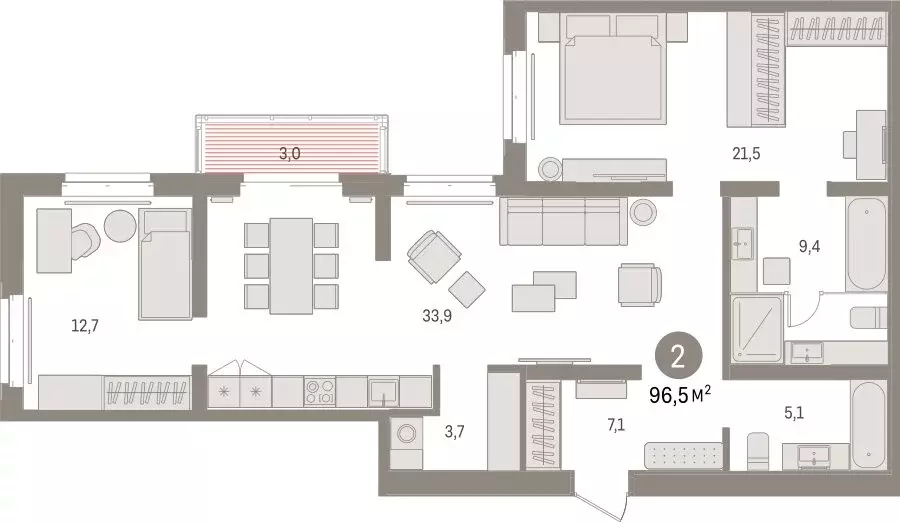 2-комнатная квартира: Тюмень, жилой комплекс На Минской (96.45 м) - Фото 0