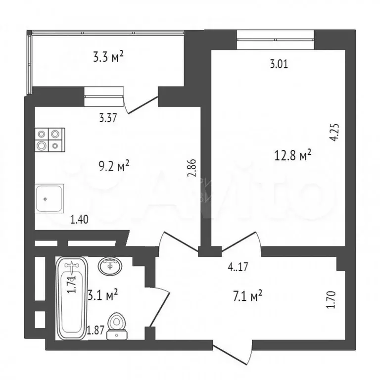 1-к. квартира, 32,9 м, 4/16 эт. - Фото 0