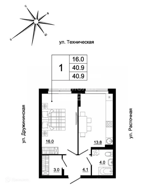 Продаётся 1-к квартира, 40.9 м - Фото 1