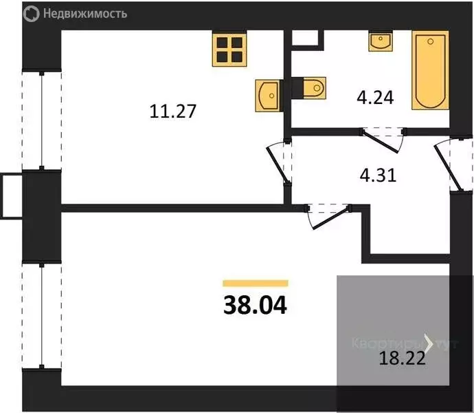 1-комнатная квартира: посёлок Солнечный, Кленовая улица, 5 (38.04 м) - Фото 1