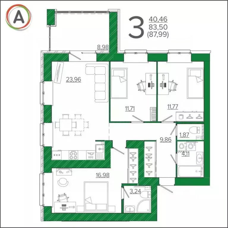 3-к кв. Брянская область, Брянск ул. Имени О.Н. Строкина, 9 (88.0 м) - Фото 0