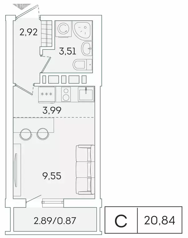Квартира-студия: Мурино, Графская улица, 6к1 (20 м) - Фото 0