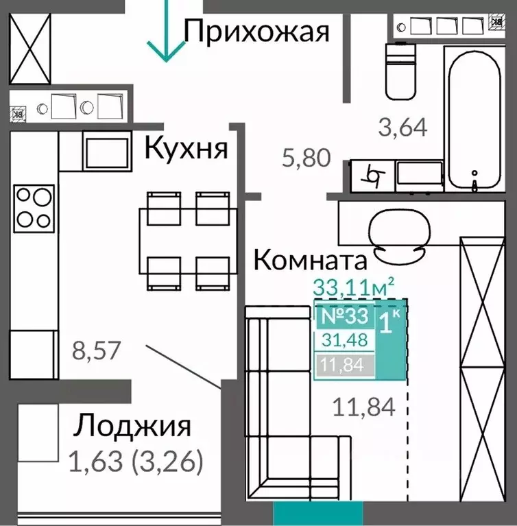 1-к кв. Крым, Симферополь ул. Александра Захарченко (31.48 м) - Фото 0