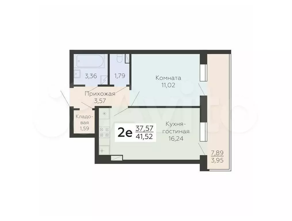 2-к. квартира, 41,5 м, 16/19 эт. - Фото 0