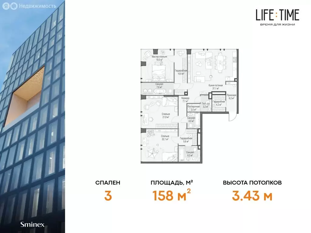 4-комнатная квартира: Москва, жилой комплекс Лайф Тайм (158 м) - Фото 0