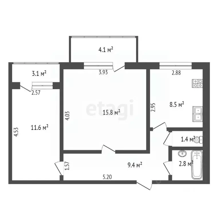 2-к кв. Ростовская область, Ростов-на-Дону Ленинградская ул., 1 (49.5 ... - Фото 1