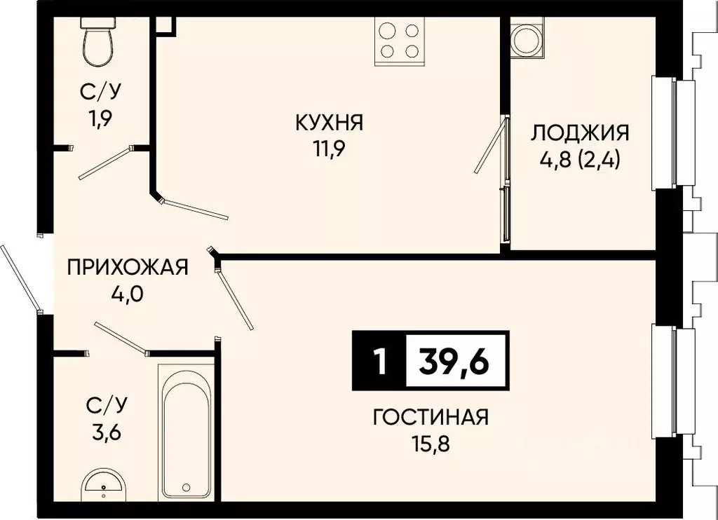 1-к кв. Ставропольский край, Кисловодск городской округ, пос. ... - Фото 0
