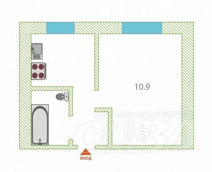 1-комнатная квартира: Тюмень, улица Ватутина, 14 (20.8 м) - Фото 2