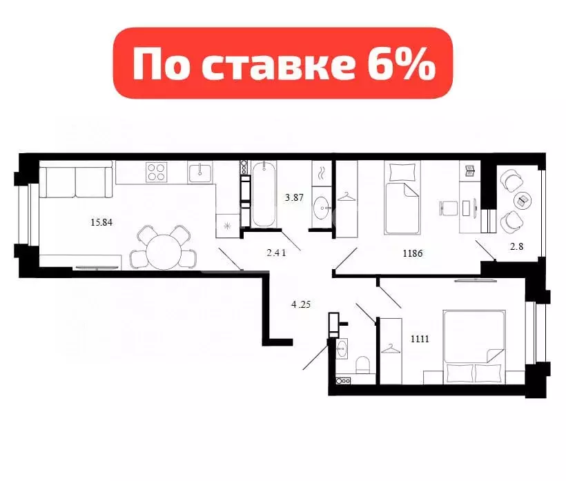 2-комнатная квартира: Липецк, микрорайон Университетский, ЖК ... - Фото 0
