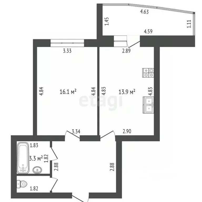 1-к кв. Мордовия, Саранск ул. Короленко, 12 (46.0 м) - Фото 0