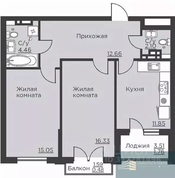 2-к кв. Воронежская область, Воронеж ул. Ломоносова, 116Б (64.7 м) - Фото 0