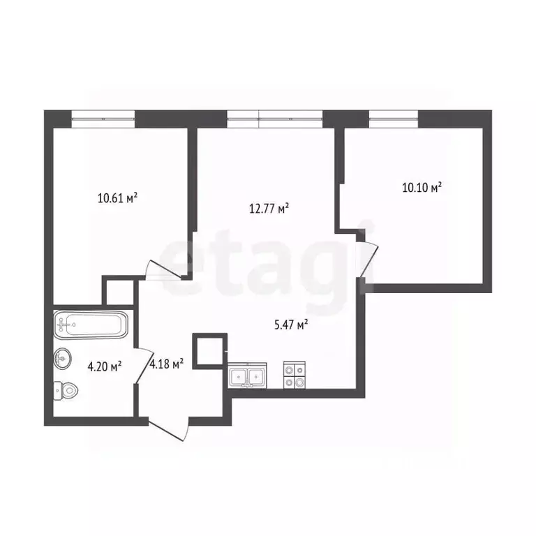 2-к кв. Тюменская область, Тюмень Харьковская ул., 74 (47.3 м) - Фото 2
