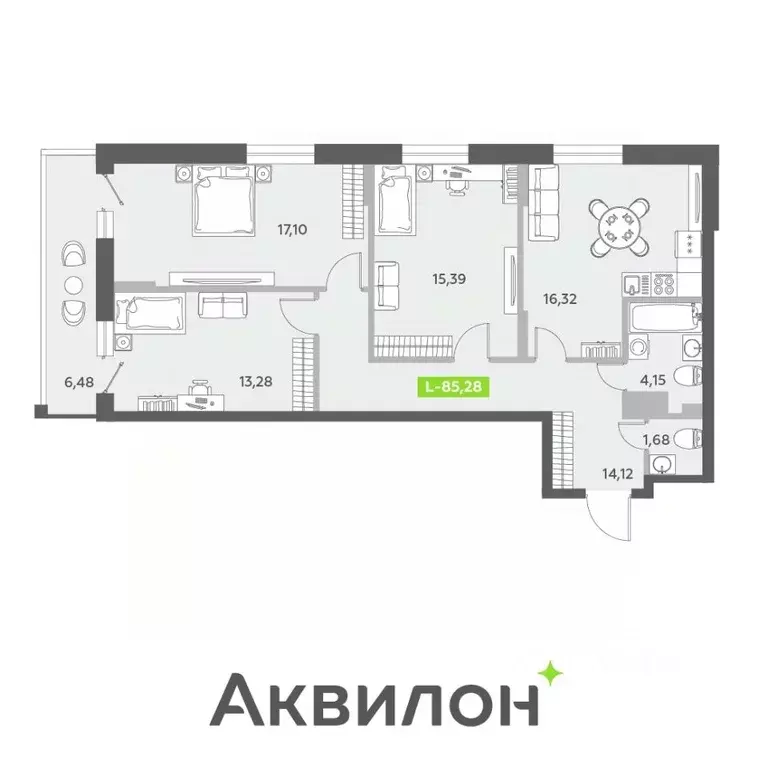 3-к кв. Санкт-Петербург бул. Александра Грина, 4 (85.28 м) - Фото 0