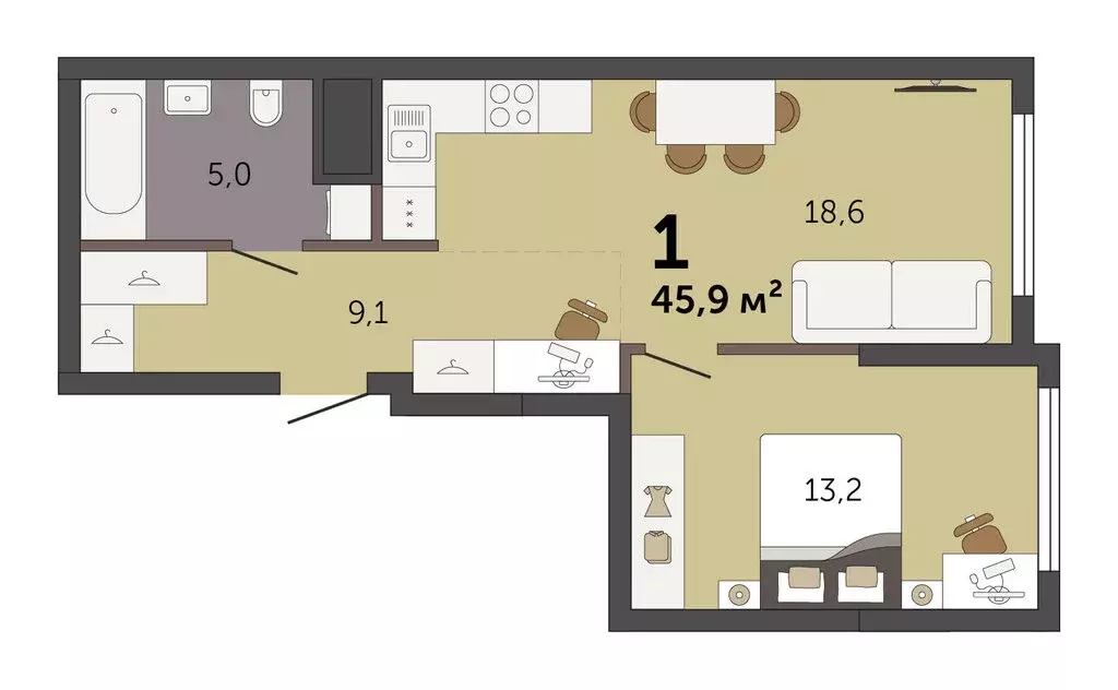 1-комнатная квартира: Екатеринбург, Базовый переулок, 47П (45.9 м) - Фото 2