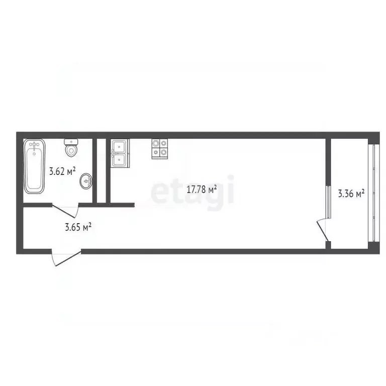 Студия Тюменская область, Тюмень ул. Павла Никольского, 10к1 (28.4 м) - Фото 2