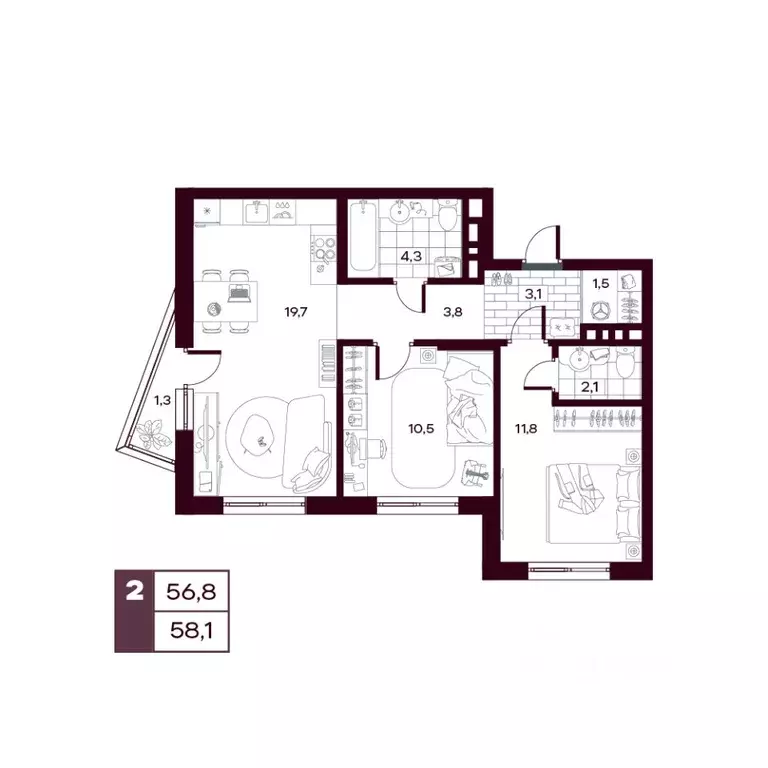2-к кв. Тюменская область, Тюменский муниципальный округ, д. Дударева ... - Фото 1