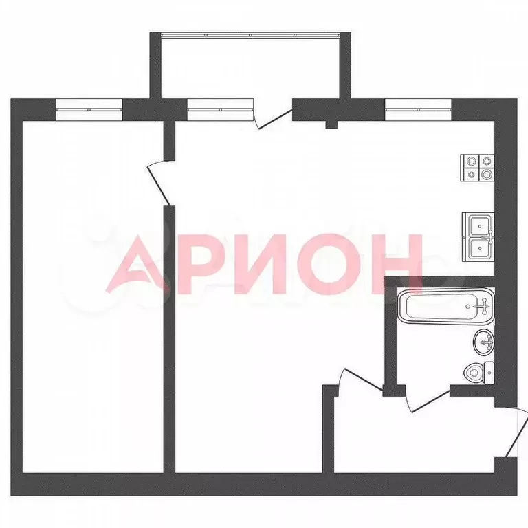 2-к. квартира, 42,1 м, 4/4 эт. - Фото 0