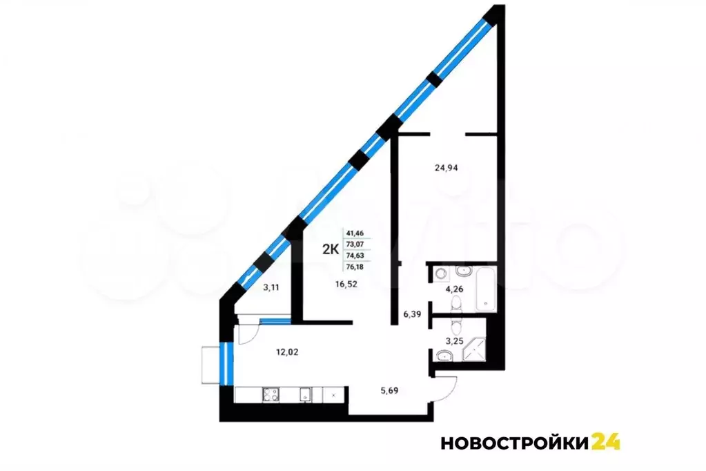 2-к. квартира, 74,8 м, 10/21 эт. - Фото 1