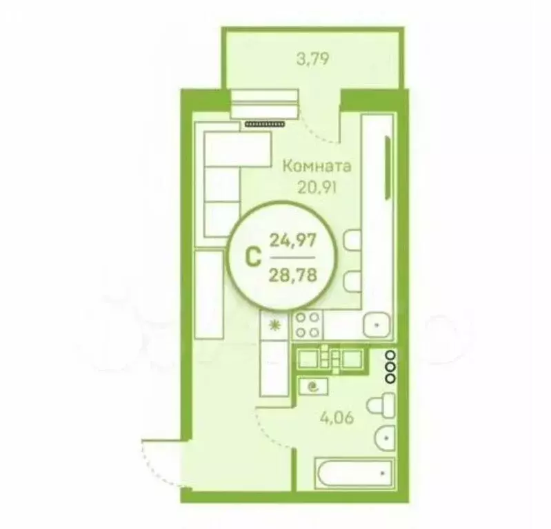 Квартира-студия: Тюмень, Велижанская улица, 66 (25 м) - Фото 1