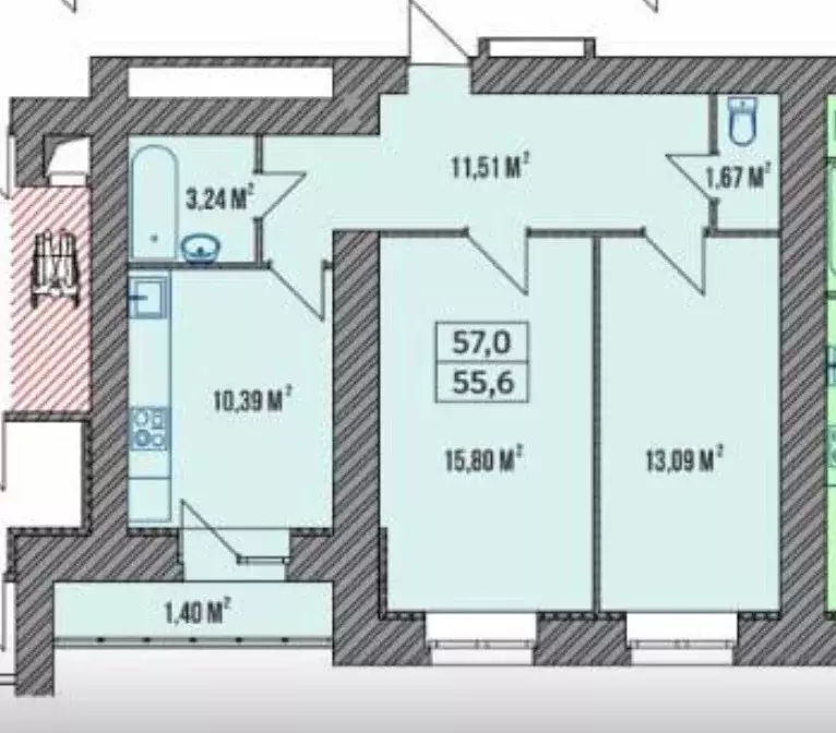 Продаётся 2-к квартира, 57 м - Фото 1