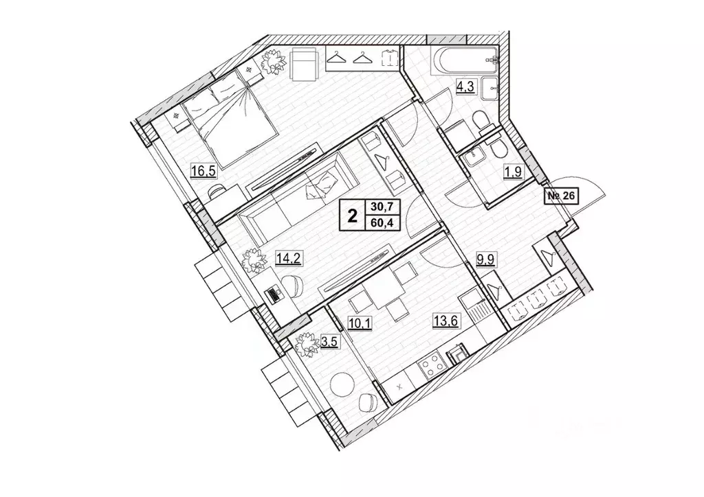 2-к кв. Нижегородская область, Нижний Новгород ул. Ванеева (60.4 м) - Фото 0