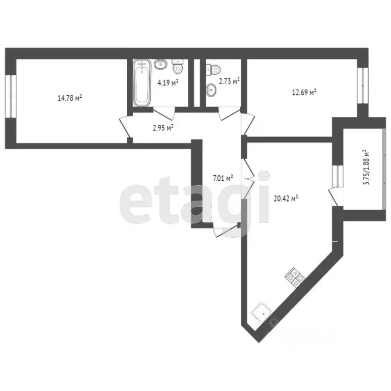 2-к кв. Омская область, Омск ул. 3-я Северная, 123 (69.0 м) - Фото 1