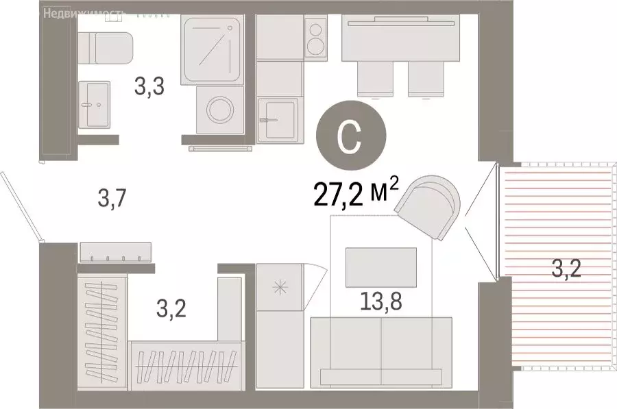 Квартира-студия: Тюмень, жилой комплекс Республики 205 (27.19 м) - Фото 1