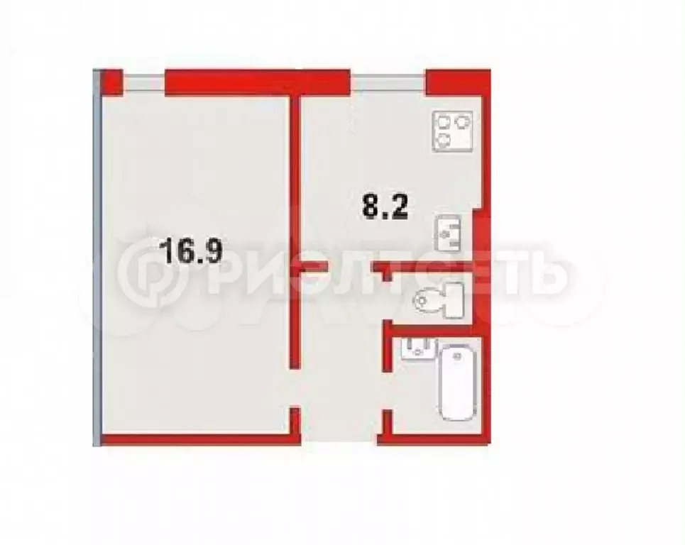 1-к. квартира, 32,2 м, 1/9 эт. - Фото 0