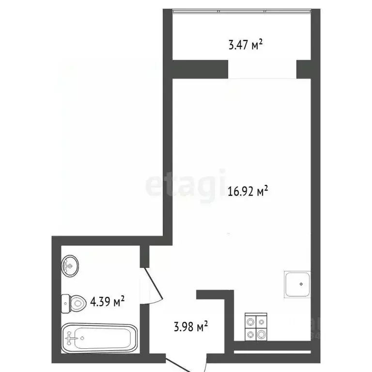 Студия Тюменская область, Тюмень ул. Павла Никольского, 10 (30.0 м) - Фото 1