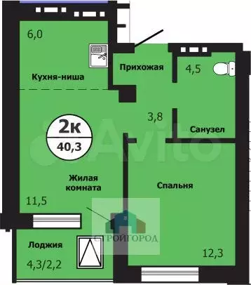 2-к. квартира, 40,3 м, 8/19 эт. - Фото 1