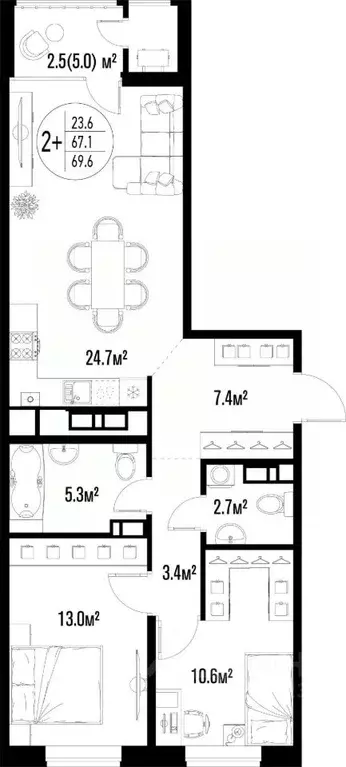 2-к кв. Астраханская область, Астрахань ул. Ахшарумова (69.6 м) - Фото 2