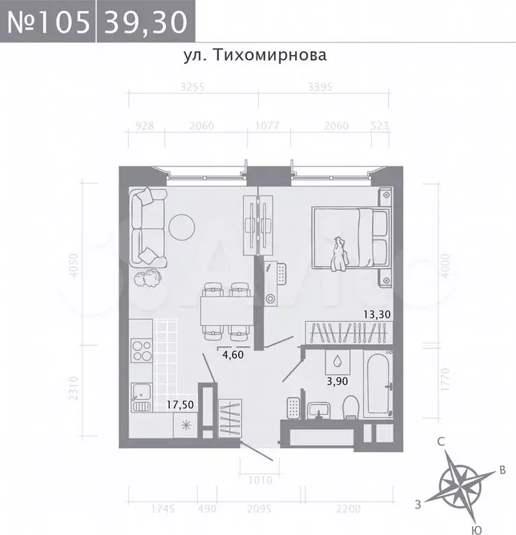 1-к. квартира, 39,3 м, 4/5 эт. - Фото 0