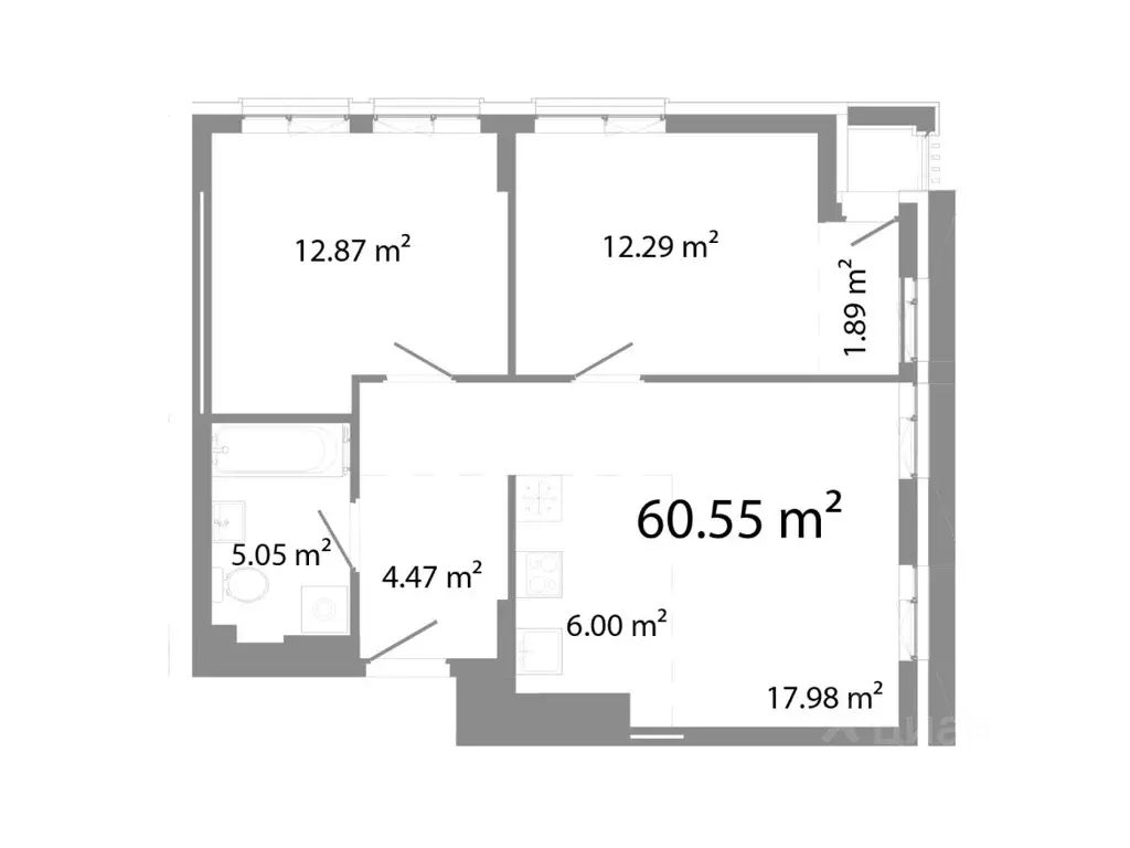3-к кв. Челябинская область, Челябинск ул. Худякова, 18/3 (60.55 м) - Фото 1