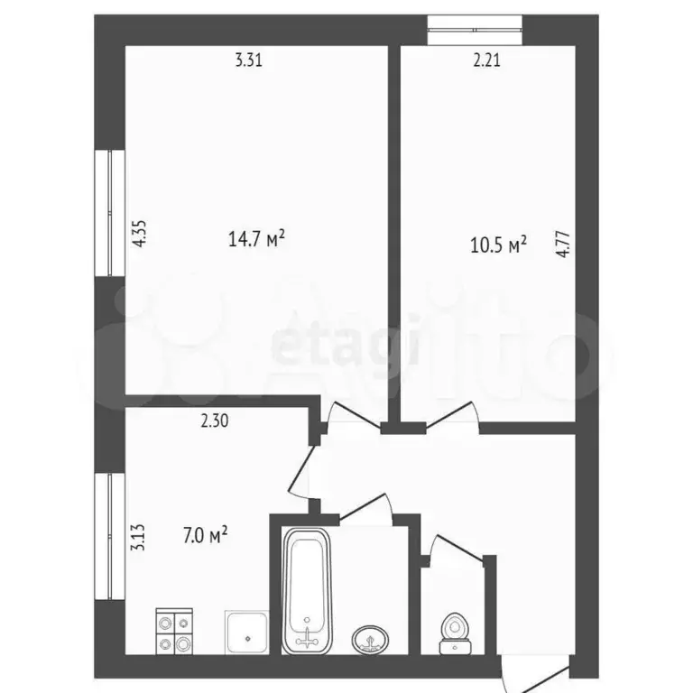 2-к. квартира, 40,2 м, 1/5 эт. - Фото 0