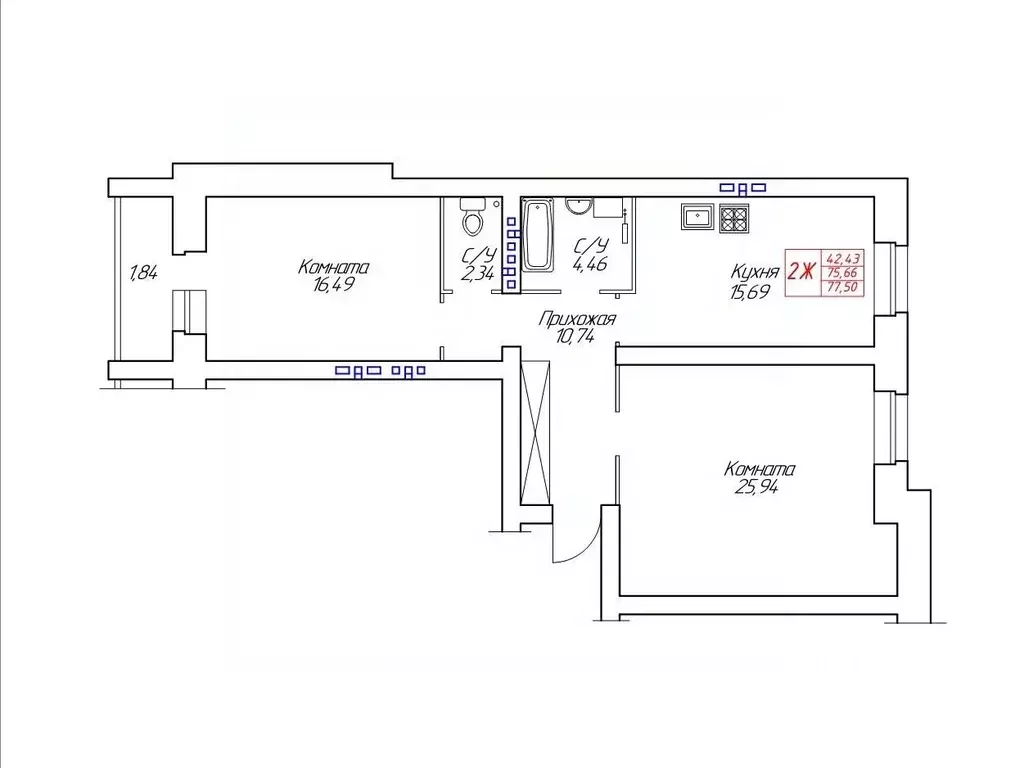 2-к кв. Вологодская область, Череповец Устюженская ул., 14 (77.5 м) - Фото 1
