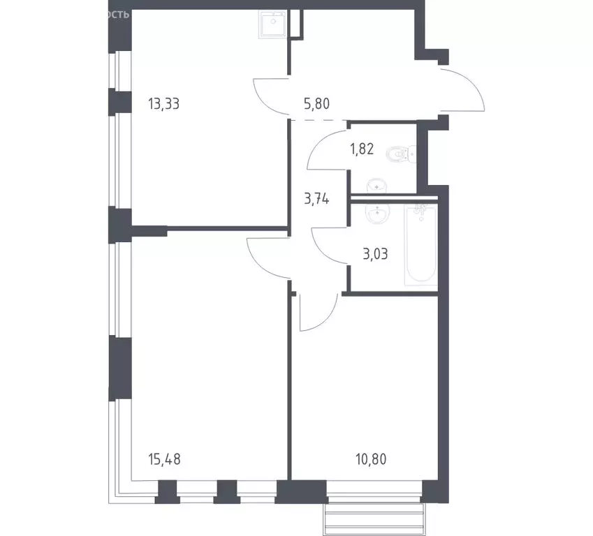 2-комнатная квартира: село Лайково, микрорайон Город-Событие, ЖК ... - Фото 1